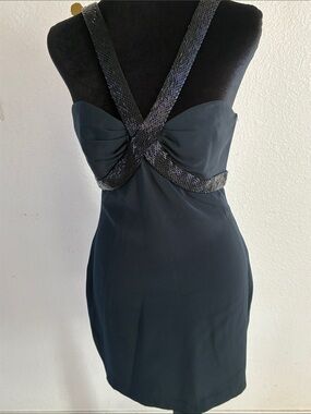 Niteline Black Mini Dress with Sequin Cross Straps